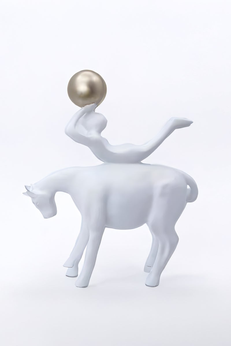 Decorative sculpture Man Playing Ball on Modern Abstract White Horseback Sculpture  - Image 1