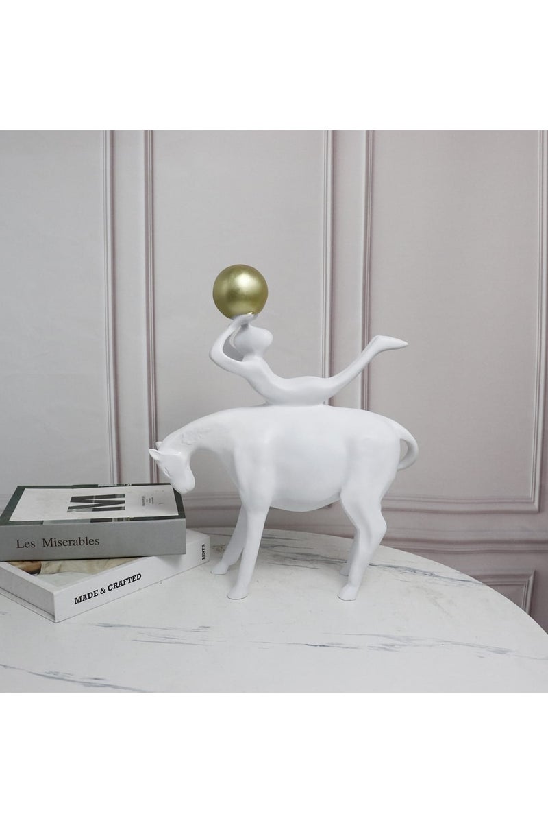Decorative sculpture Man Playing Ball on Modern Abstract White Horseback Sculpture  - Image 2