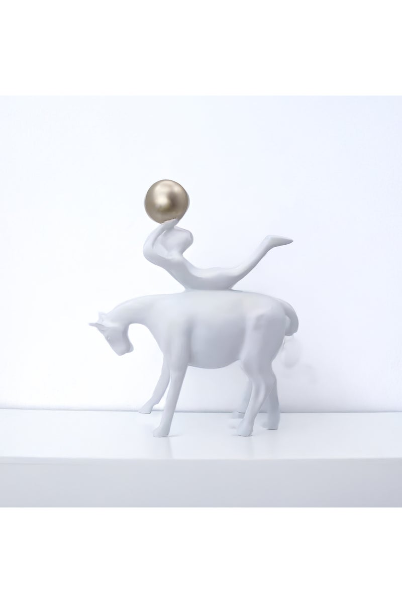 Decorative sculpture Man Playing Ball on Modern Abstract White Horseback Sculpture  - Image 3
