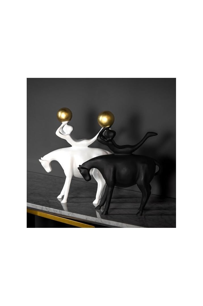 Decorative sculpture Man Playing Ball on Modern Abstract White Horseback Sculpture  - Image 4