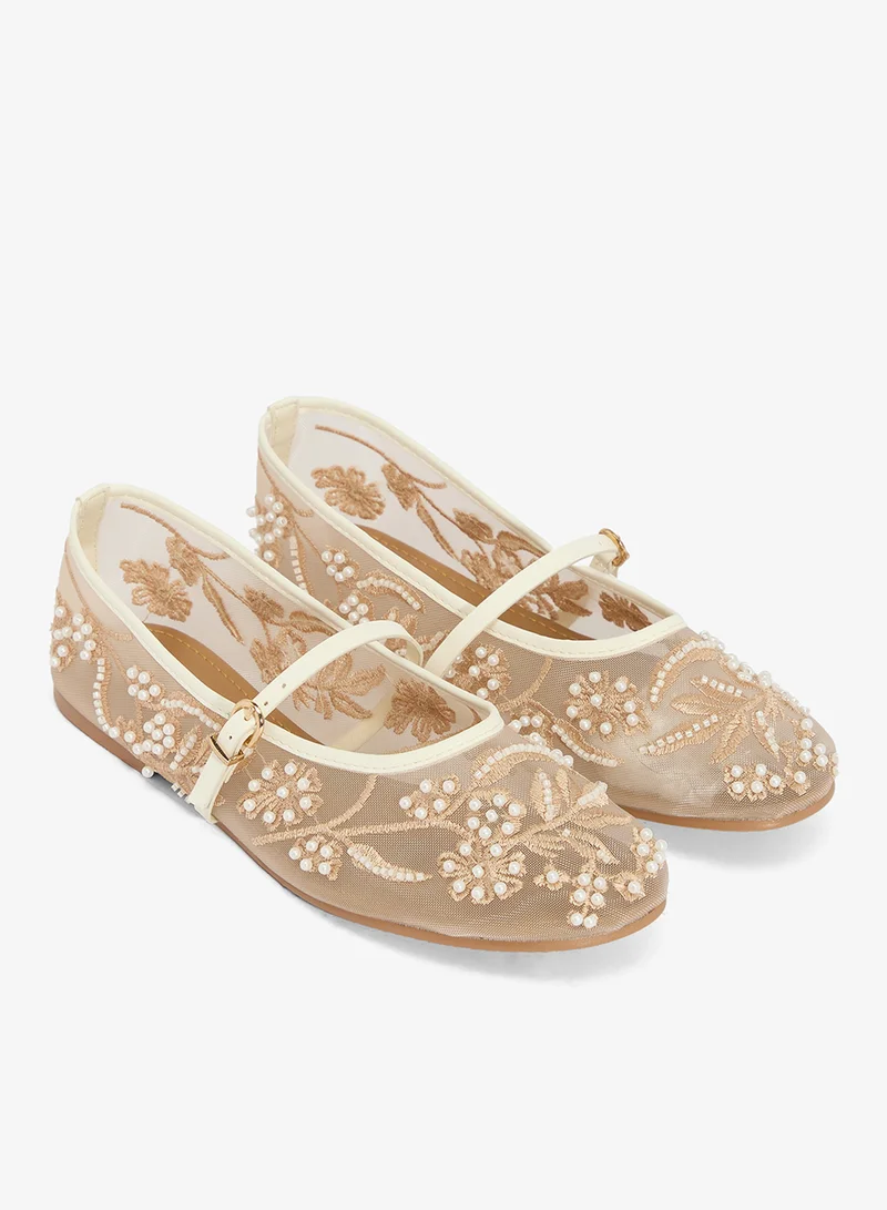Ginger  Embroidered Detail Mary Janes for Women | Best Price UAE