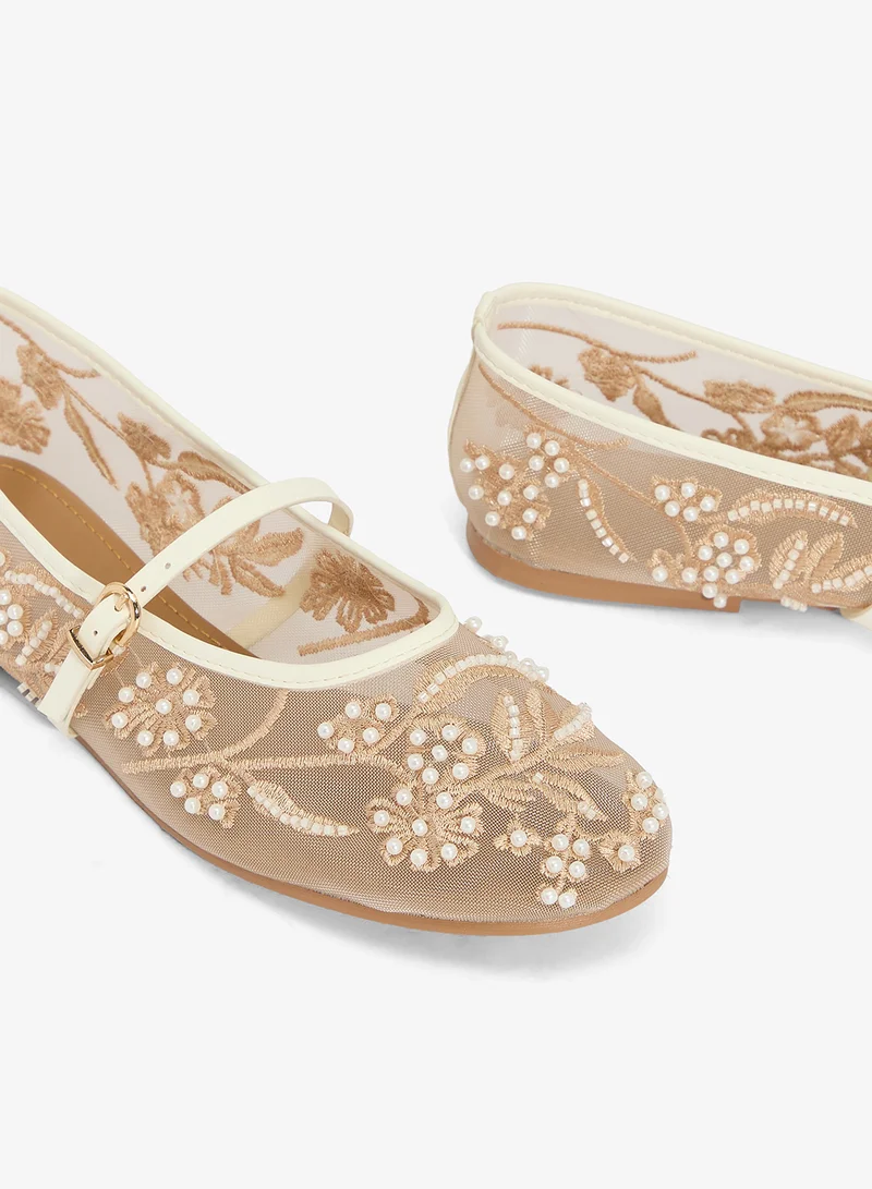 Ginger  Embroidered Detail Mary Janes for Women | Best Price UAE