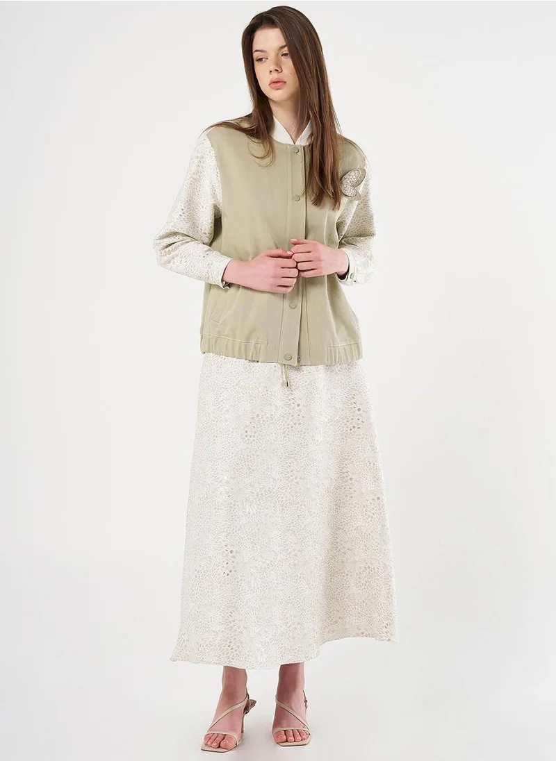 Kayra Jacquard Denim Bomber Jacket, Moss Green
