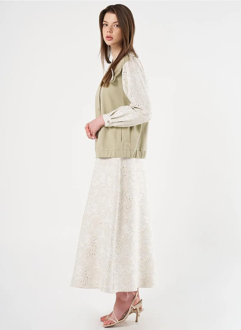 Kayra Jacquard Denim Bomber Jacket, Moss Green