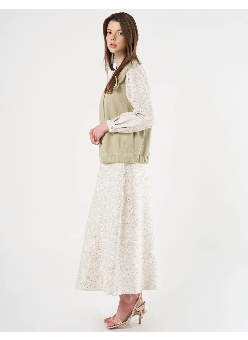 Kayra Jacquard Denim Bomber Jacket, Moss Green