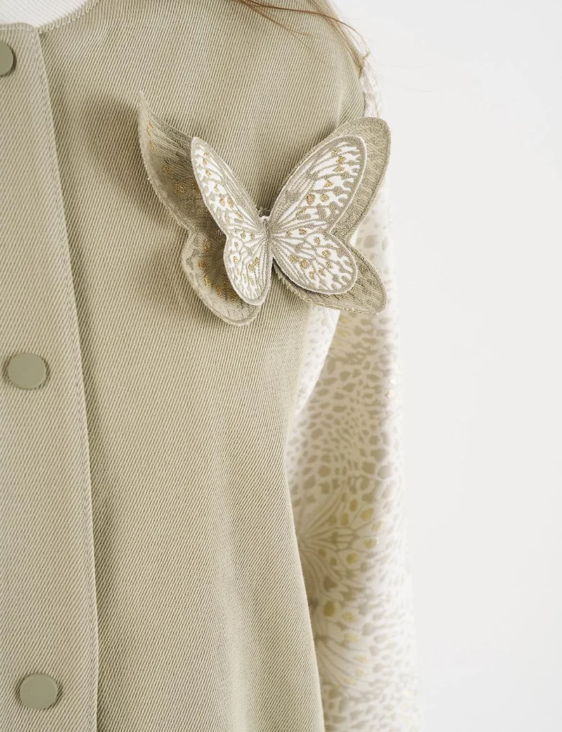 Kayra Jacquard Denim Bomber Jacket, Moss Green