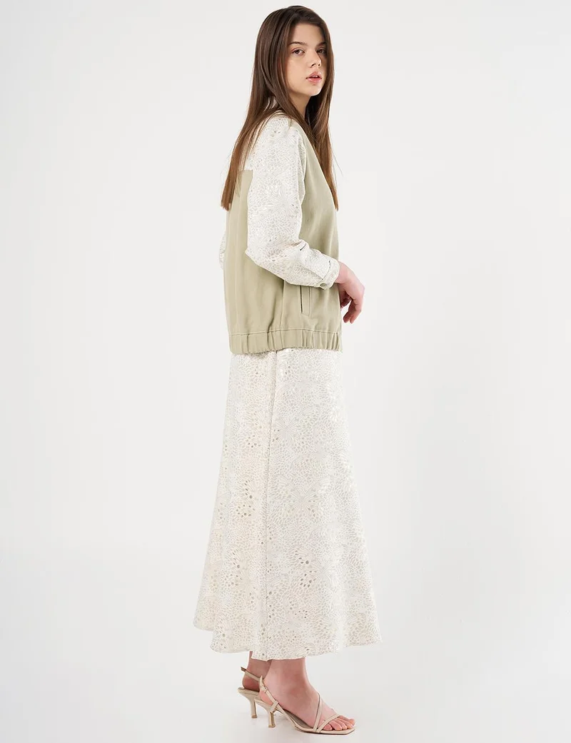 Kayra Jacquard Denim Bomber Jacket, Moss Green