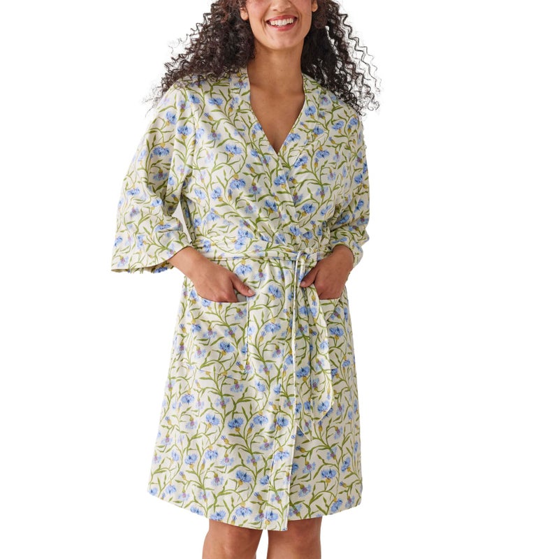 Vera Bradley Cotton Knit Robe, Bachelor Buttons White, L-XL - Image 1