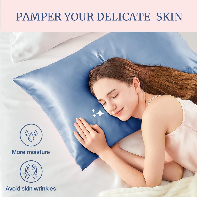 BEDELITE Satin Pillowcase for Hair and Skin, Super Soft and Cooling Similar to Silk Pillow Cases 2 Pack with Envelope Closure, Gift for Women Men(20"x26" Standard Size, Airy Blue) - Image 3