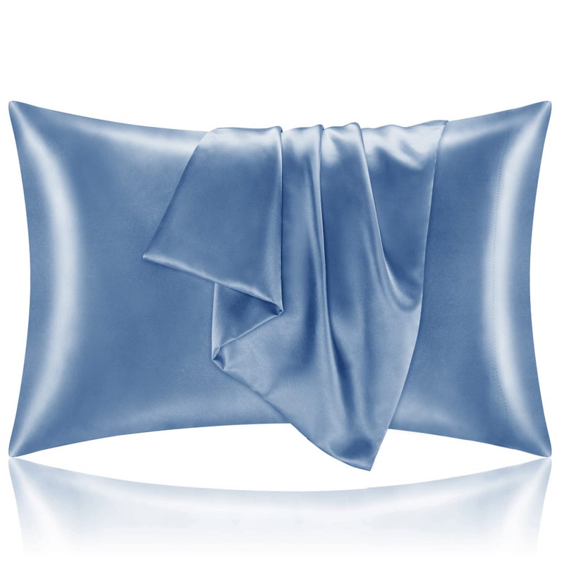 BEDELITE Satin Pillowcase for Hair and Skin, Super Soft and Cooling Similar to Silk Pillow Cases 2 Pack with Envelope Closure, Gift for Women Men(20"x26" Standard Size, Airy Blue) - Image 1
