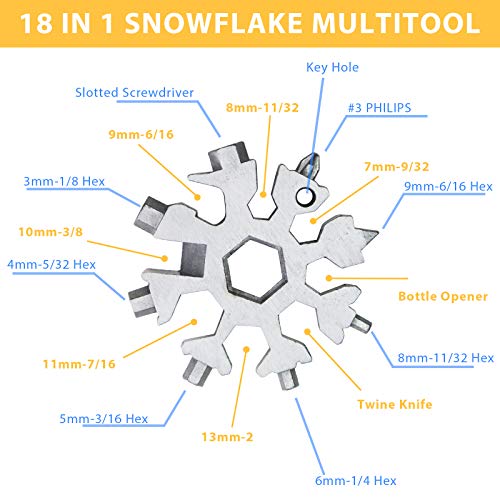 Rtudan 6 Packs Snowflake Multi Tool,18 in 1 Snowflake Multitool,Snowflake Wrench/Bottle Opener/Screwdriver Kit, Stainless Steel Portable Star Tool for Christmas Great Gifts - Image 3