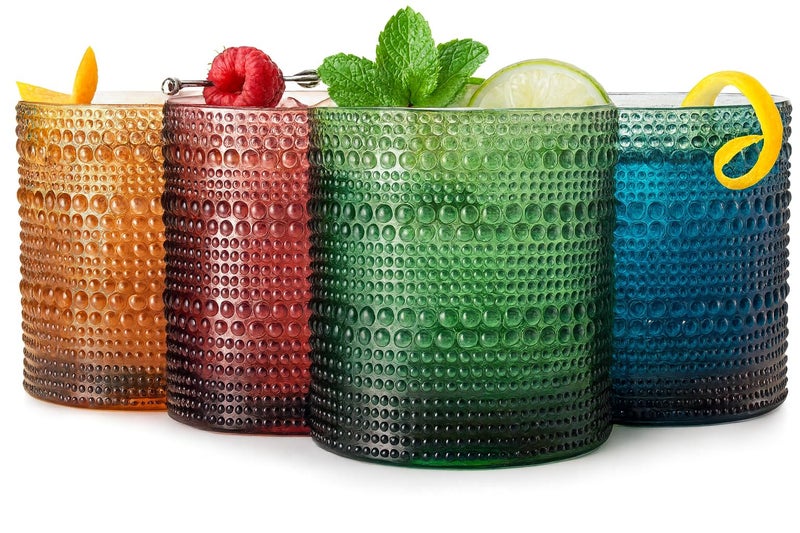Khen Plastic Hobnail Drinking Glasses Set of 4 Neutral Tones Cups 14oz, Shatterproof & Unbreakable Acrylic Beaded Design, BPA-Free, Dishwasher Safe Indoor/Outdoor Drinkware for Water, Juice, Cocktails - Image 1