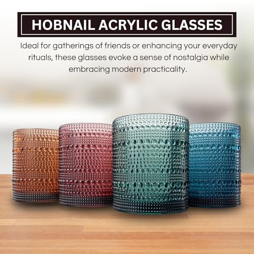 Khen Plastic Hobnail Drinking Glasses Set of 4 Neutral Tones Cups 14oz, Shatterproof & Unbreakable Acrylic Beaded Design, BPA-Free, Dishwasher Safe Indoor/Outdoor Drinkware for Water, Juice, Cocktails - Image 3