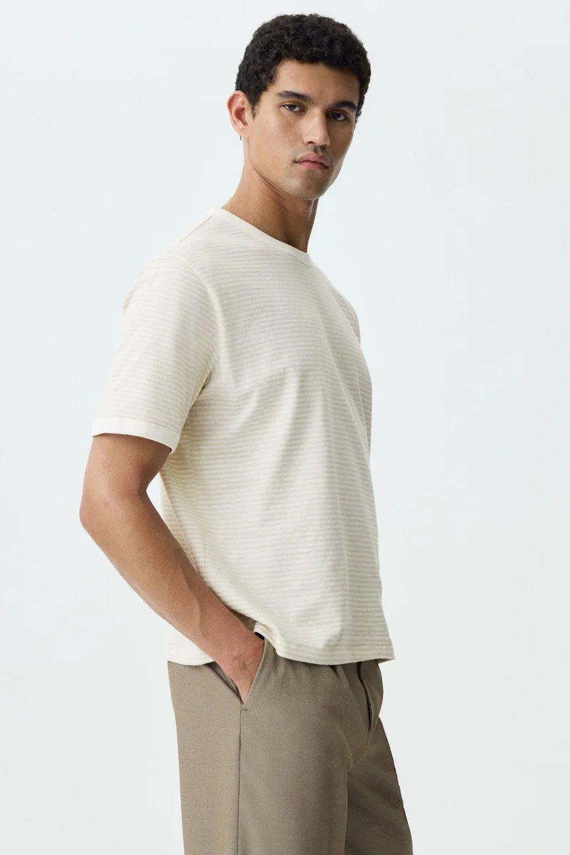 H&M  Relaxed Fit Linen-blend T-shirt for Men | Best Price UAE
