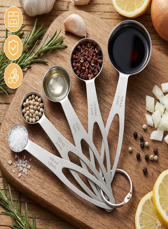 Tyqour 5PCS Stainless Steel Measuring Spoons Set 1/4 Tsp, 1/2 Tsp, 1 Tsp, 1/2 Tbsp, 1 Tbsp Table Spoons Measuring Spoon Measure Spoons Kitchen Gadgets for Cooking & Baking - Image 4