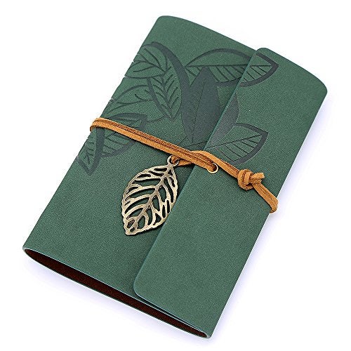 EvZ 7" Vintage Refillable Leather Journal - Professional B6 Loose-Leaf Notebook with Antique Leaf Pendant, Dark Green Retro PU Leather Cover, 160 Pages Thick Kraft Blank Paper for Writing, Sketching & Travel Gift - Image 1