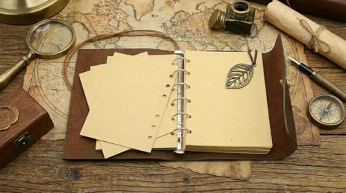 EvZ 7" Vintage Refillable Leather Journal - Professional B6 Loose-Leaf Notebook with Antique Leaf Pendant, Dark Green Retro PU Leather Cover, 160 Pages Thick Kraft Blank Paper for Writing, Sketching & Travel Gift - Image 4