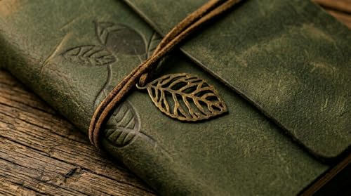 EvZ 7" Vintage Refillable Leather Journal - Professional B6 Loose-Leaf Notebook with Antique Leaf Pendant, Dark Green Retro PU Leather Cover, 160 Pages Thick Kraft Blank Paper for Writing, Sketching & Travel Gift - Image 3