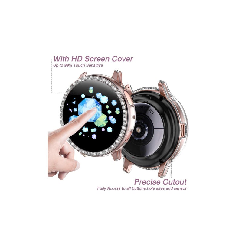 SOLARAE Suitable for Samsung active2 watch protective case Samsung watch protective case diamond, for Samsung Galaxy Watch Active 2 Screen Protector Protective Bumper with HD Screen Protector (Clear) - Image 2