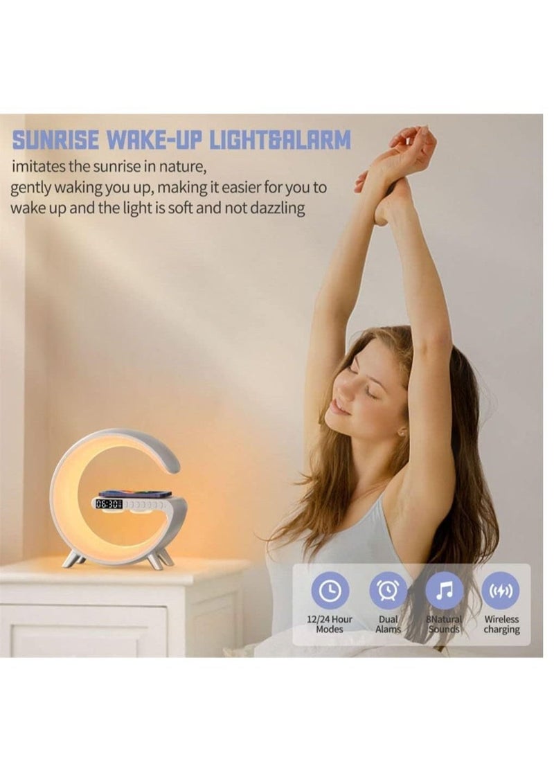 Wireless Charger Atmosphere Lamp, Portable LED Bluetooth Speaker Wireless Charger with Desk Lamp Bedside RGB Night Light, App Control Mini Music Lamp Digital Alarm Clock Speaker - Image 4