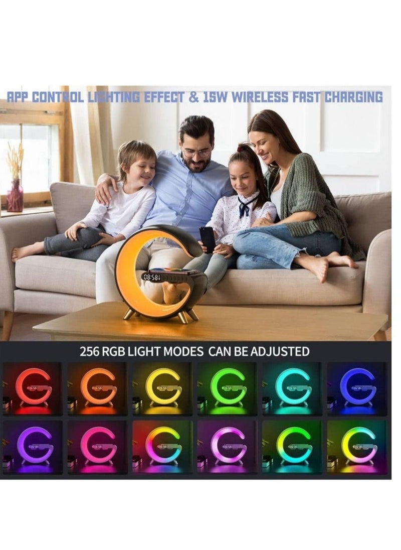 Wireless Charger Atmosphere Lamp, Portable LED Bluetooth Speaker Wireless Charger with Desk Lamp Bedside RGB Night Light, App Control Mini Music Lamp Digital Alarm Clock Speaker - Image 5