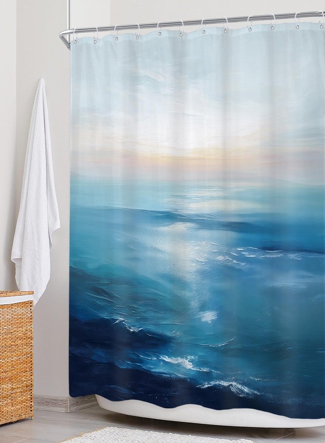 Newsely Blue Ocean Beach Sunrise Shower Curtain 72Wx72L Inch Tropical Sea Hawaiian Abstract Sunset Coastal Scenery Wave Bathroom Set Summer Waterproof Bath Decoration Accessories Home Decor - Image 3