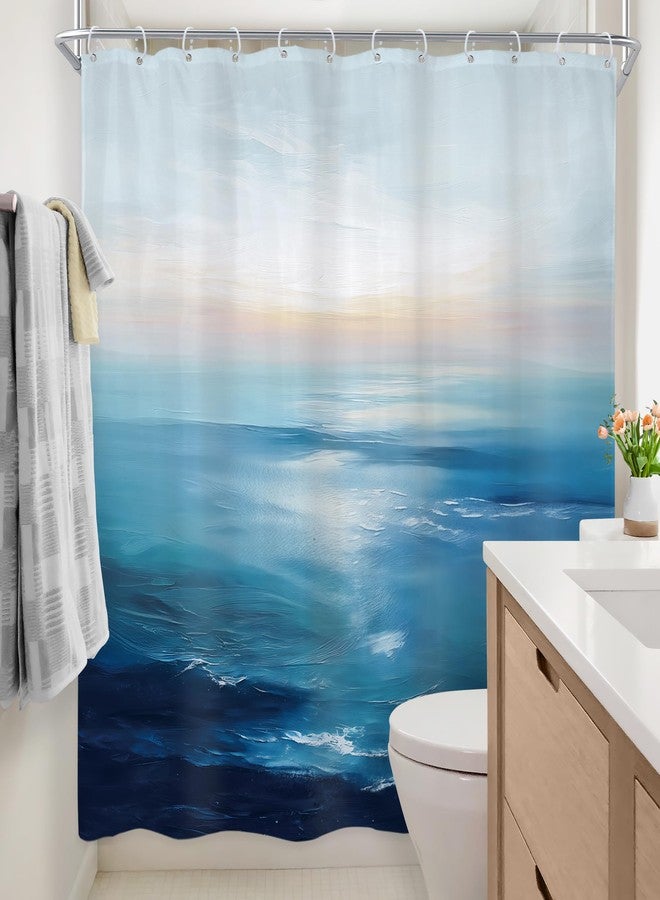 Newsely Blue Ocean Beach Sunrise Shower Curtain 72Wx72L Inch Tropical Sea Hawaiian Abstract Sunset Coastal Scenery Wave Bathroom Set Summer Waterproof Bath Decoration Accessories Home Decor - Image 4