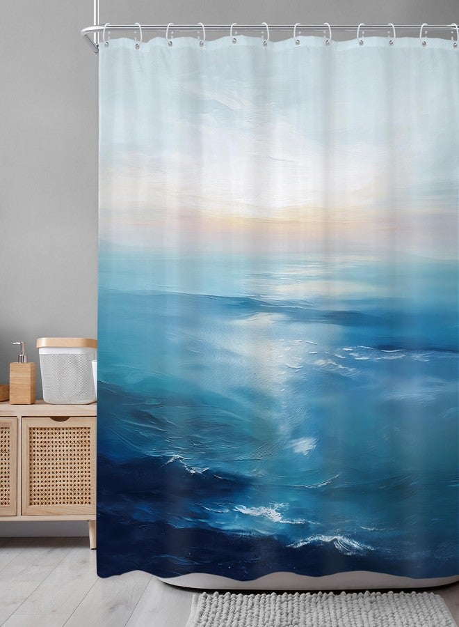 Newsely Blue Ocean Beach Sunrise Shower Curtain 72Wx72L Inch Tropical Sea Hawaiian Abstract Sunset Coastal Scenery Wave Bathroom Set Summer Waterproof Bath Decoration Accessories Home Decor - Image 2