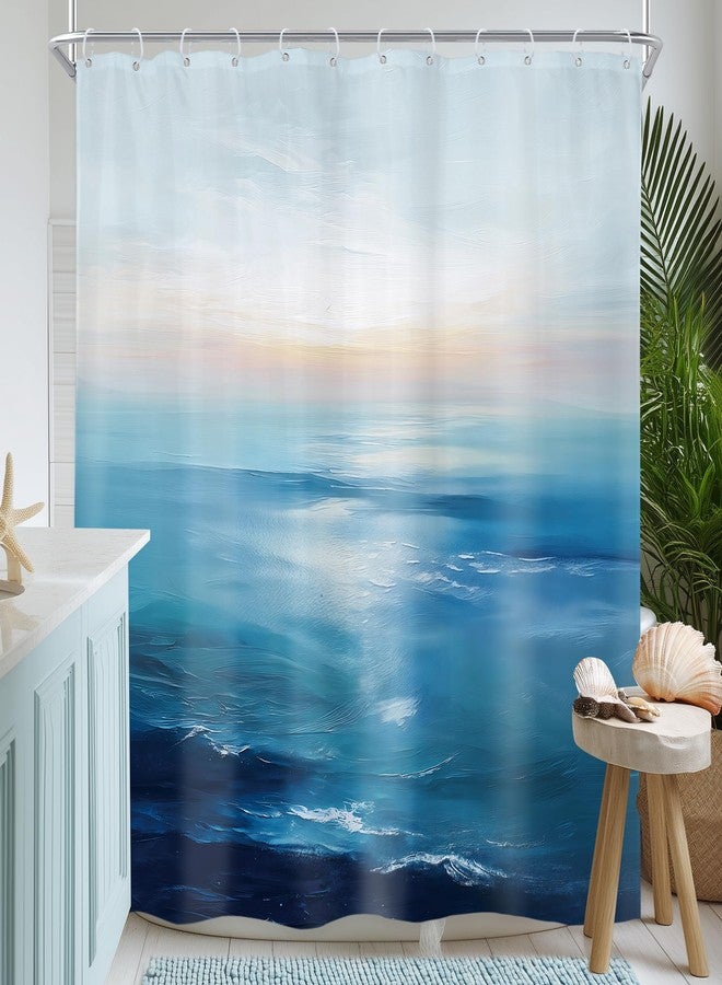 Newsely Blue Ocean Beach Sunrise Shower Curtain 72Wx72L Inch Tropical Sea Hawaiian Abstract Sunset Coastal Scenery Wave Bathroom Set Summer Waterproof Bath Decoration Accessories Home Decor - Image 1