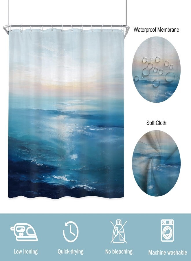 Newsely Blue Ocean Beach Sunrise Shower Curtain 72Wx72L Inch Tropical Sea Hawaiian Abstract Sunset Coastal Scenery Wave Bathroom Set Summer Waterproof Bath Decoration Accessories Home Decor - Image 5