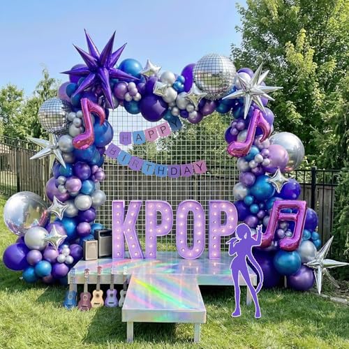 kozee Chrome Purple and blue Disco Balloon garland Arch Kit 160pcs Metallic disco party with Star disco ball balloons for Galaxy kpop music theme birthday 2025 new year graduation prom decorations - Image 1
