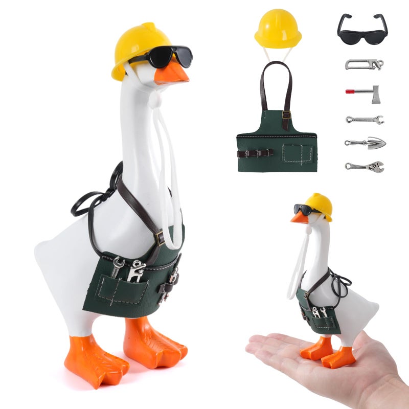 linastu 7inch Desk Goose Outfits, Mini Desktop Goose Clothes Desk Goose Accessories Set for Magnetic Gooses Statue (Gardener Home Repair Set) - Image 1