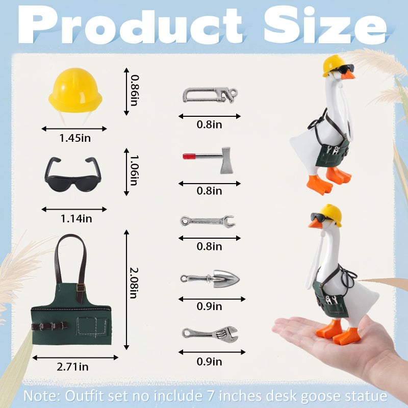 linastu 7inch Desk Goose Outfits, Mini Desktop Goose Clothes Desk Goose Accessories Set for Magnetic Gooses Statue (Gardener Home Repair Set) - Image 2