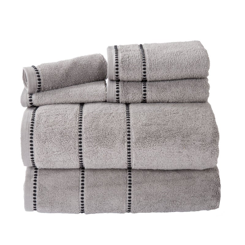 Lavish Home 6 Piece Bathroom Towels Set - 525GSM 100% Cotton Bathroom Essentials - 2 Bath Sheets, 2 Hand Towels, and 2 Wash Cloths for Bath, Shower, Gym, Spa, and Dorm Room (Silver / Black) - Image 1