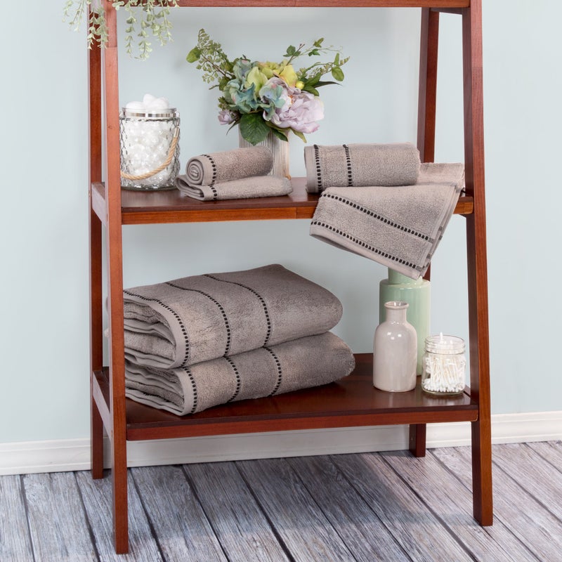 Lavish Home 6 Piece Bathroom Towels Set - 525GSM 100% Cotton Bathroom Essentials - 2 Bath Sheets, 2 Hand Towels, and 2 Wash Cloths for Bath, Shower, Gym, Spa, and Dorm Room (Silver / Black) - Image 2