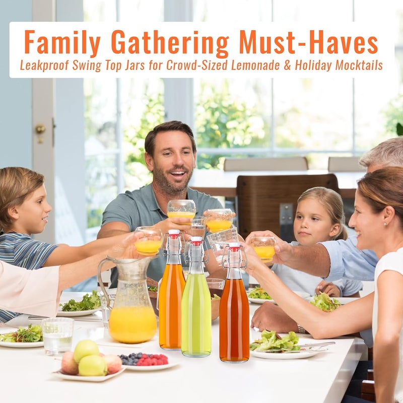 SZUAH Swing Top Glass Bottles 16oz 6Pack, Reusable Glass Bottle with Stopper for Kombucha, Home Brewing,Vanilla Extract, Beer(480ml, Set of 6) - Image 4