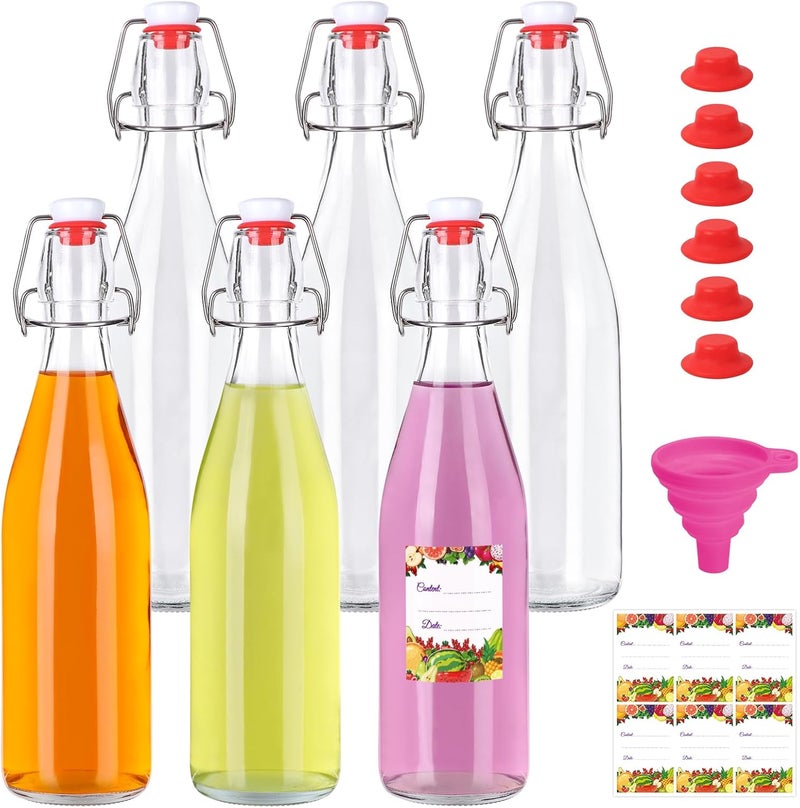 SZUAH Swing Top Glass Bottles 16oz 6Pack, Reusable Glass Bottle with Stopper for Kombucha, Home Brewing,Vanilla Extract, Beer(480ml, Set of 6) - Image 1