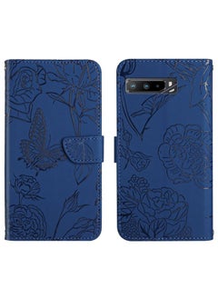 HuHa Case Cover For Asus ROG Phone 3 ZS661KS Skin Feel Butterfly Peony Embossed Leather Phone Case Blue 