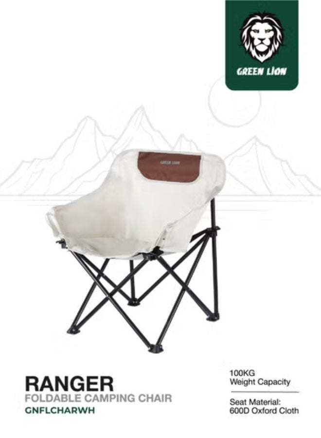 GREEN LION Ranger Foldable Camping Friendly Chair with Side Storage Bag / Steel Frame Material / 600D Oxford Cloth Seat Material / Non-Slip Base / Carry Handle / X-Structure Frame / Lightweight Design - White - Image 1