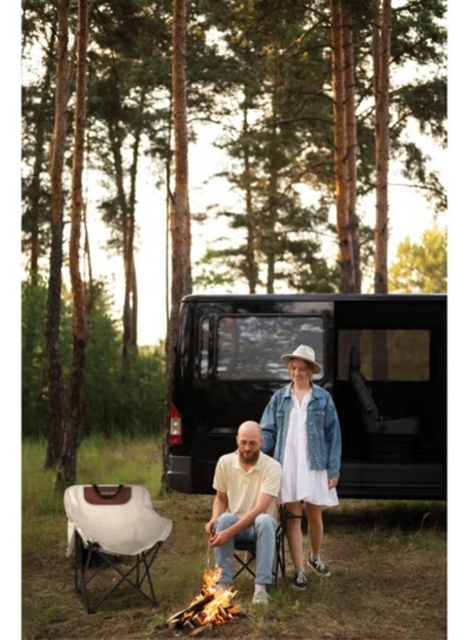 GREEN LION Ranger Foldable Camping Friendly Chair with Side Storage Bag / Steel Frame Material / 600D Oxford Cloth Seat Material / Non-Slip Base / Carry Handle / X-Structure Frame / Lightweight Design - White - Image 4