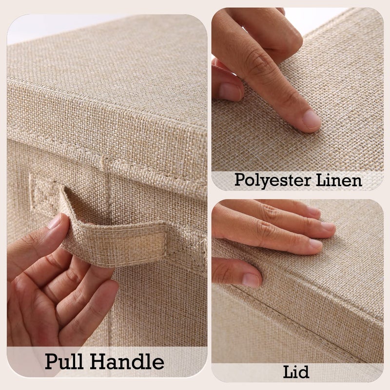 HOKIPO Multipurpose Storage Box with Lid for Wardrobe Home and Office Beige MediumPack of 1 AR4369M Polyester Linen - Image 5