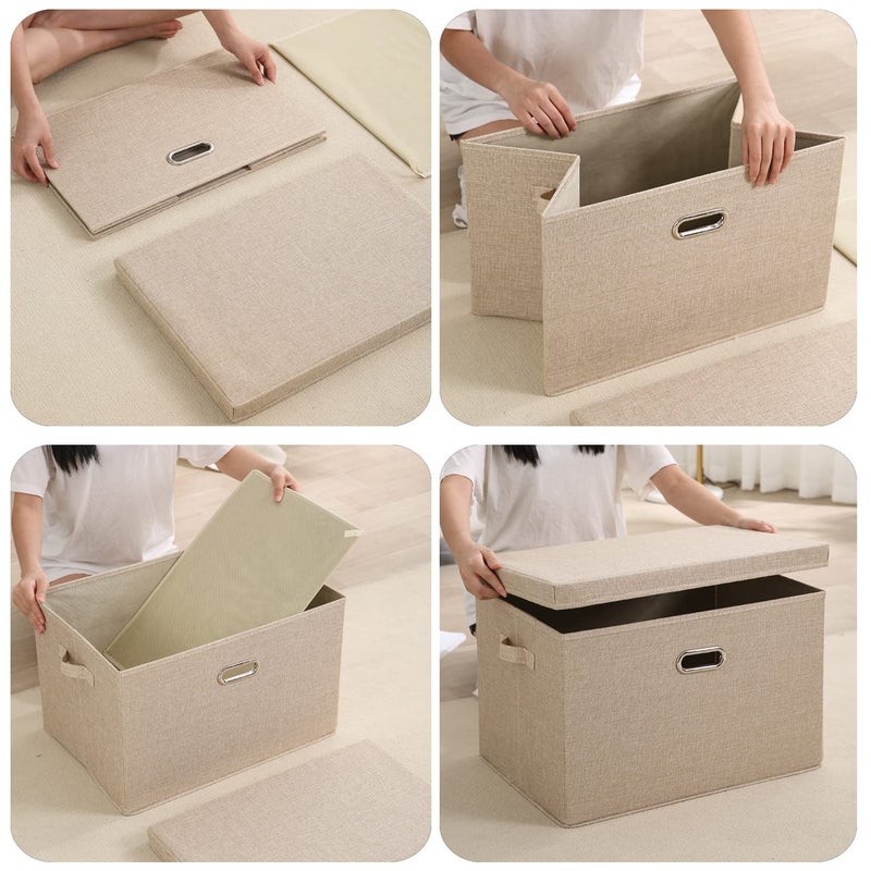 HOKIPO Multipurpose Storage Box with Lid for Wardrobe Home and Office Beige MediumPack of 1 AR4369M Polyester Linen - Image 4