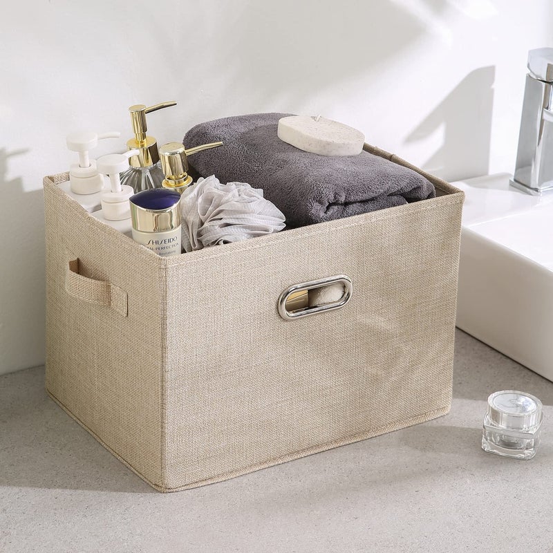 HOKIPO Multipurpose Storage Box with Lid for Wardrobe Home and Office Beige MediumPack of 1 AR4369M Polyester Linen - Image 2
