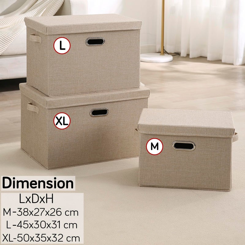 HOKIPO Multipurpose Storage Box with Lid for Wardrobe Home and Office Beige MediumPack of 1 AR4369M Polyester Linen - Image 3