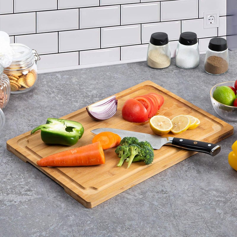 Empune Extra Large Cutting Board, 17.6" Bamboo Cutting Boards for Kitchen with Juice Groove and Handles Kitchen Chopping Board for Meat Cheese board Heavy Duty Serving Tray, XL, - Image 4