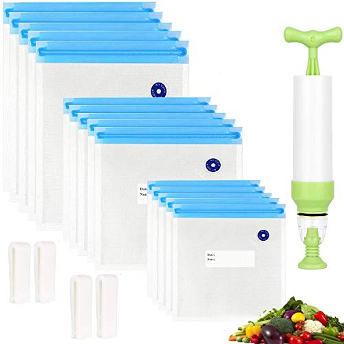 Repinsta Reusable Sous Vide Bags 3 Sizes - 20 Pack with Hand Pump, Sealing Clips for Sous Vide Cooking and Food Storage (Blue Kit) - Image 1