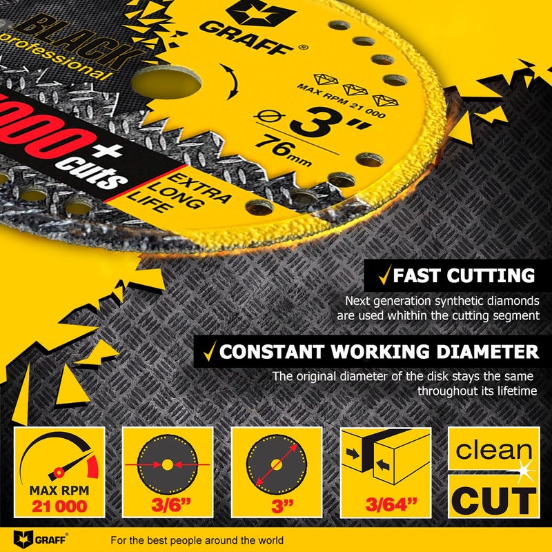 GRAFF 3 Inch Diamond Cutting Wheel for Metal 3/8 Arbor Cut Off Wheel for INOX Steel and Rebar - Image 3