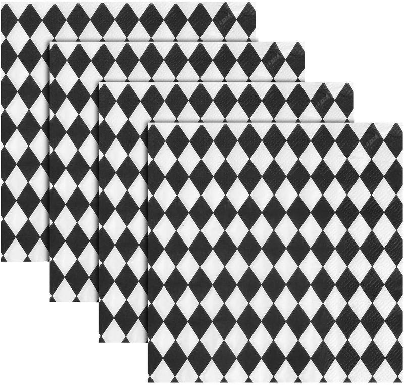 Quera 50 Pack Black White Plaid Paper Napkins Party Supplies Halloween Paper Napkins Clown Cocktail Napkins Perfect For Halloween Dinner Party Decoration 65 X 65 - Image 1