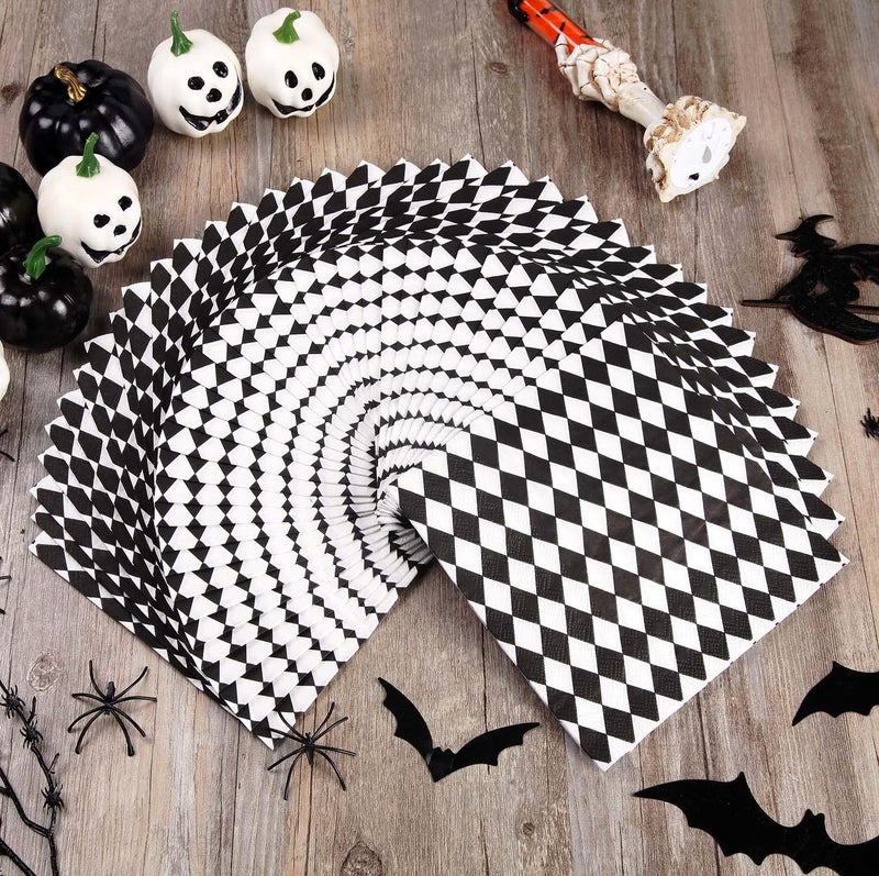 Quera 50 Pack Black White Plaid Paper Napkins Party Supplies Halloween Paper Napkins Clown Cocktail Napkins Perfect For Halloween Dinner Party Decoration 65 X 65 - Image 2