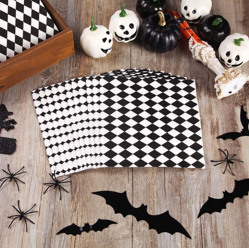 Quera 50 Pack Black White Plaid Paper Napkins Party Supplies Halloween Paper Napkins Clown Cocktail Napkins Perfect For Halloween Dinner Party Decoration 65 X 65 - Image 3